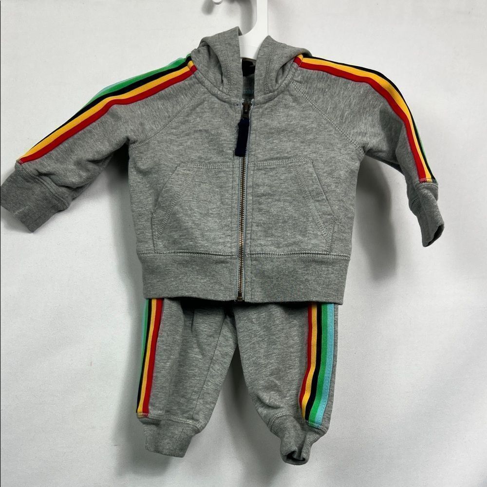 Primary Gray Kids Jogger Set with Rainbow Stripes size 3-6 months